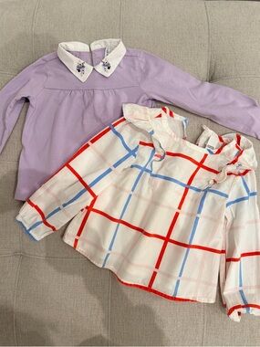 Janie& Jack Girls' Lavender Long-Sleeve Top & Harper CanyonWhite Checked Blouse